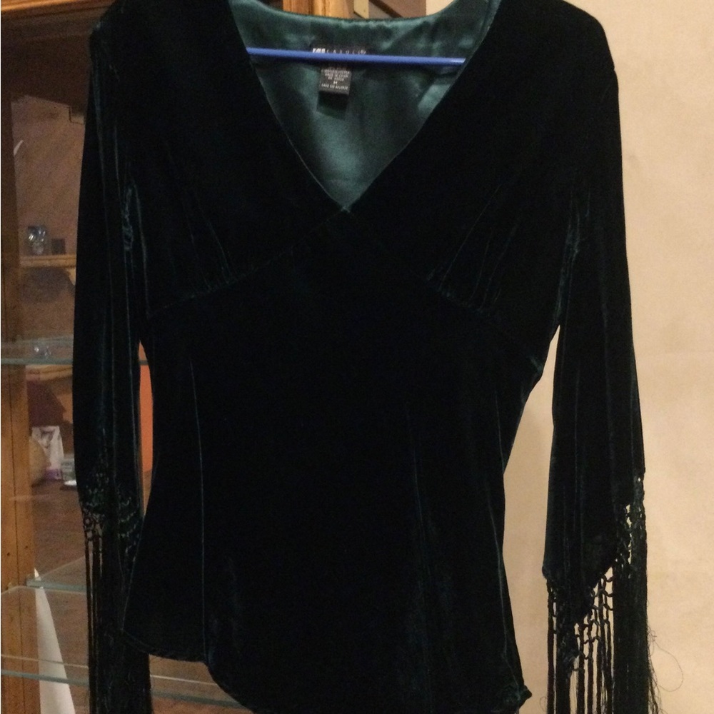 Dark green velveteen top with side zip